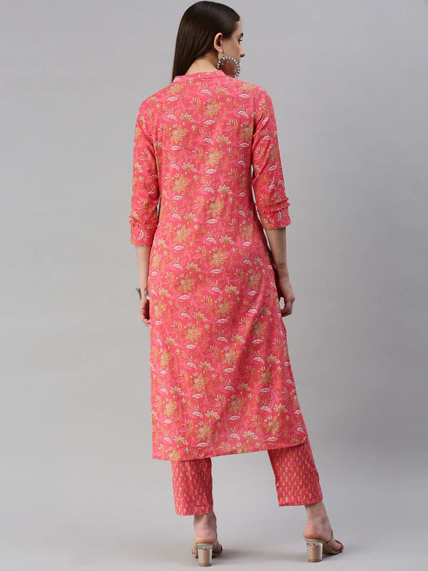 COTTON FLORAL STRAIGHT KURTA SET