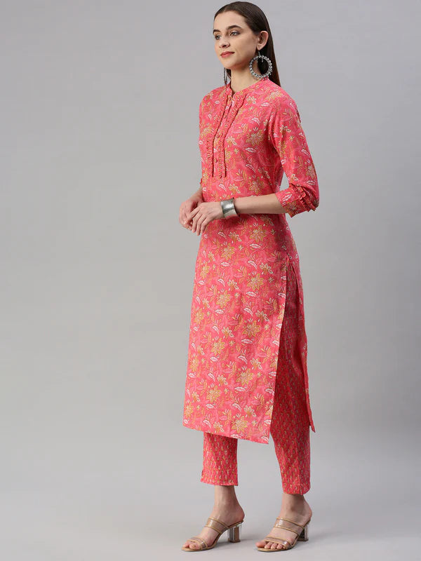 COTTON FLORAL STRAIGHT KURTA SET