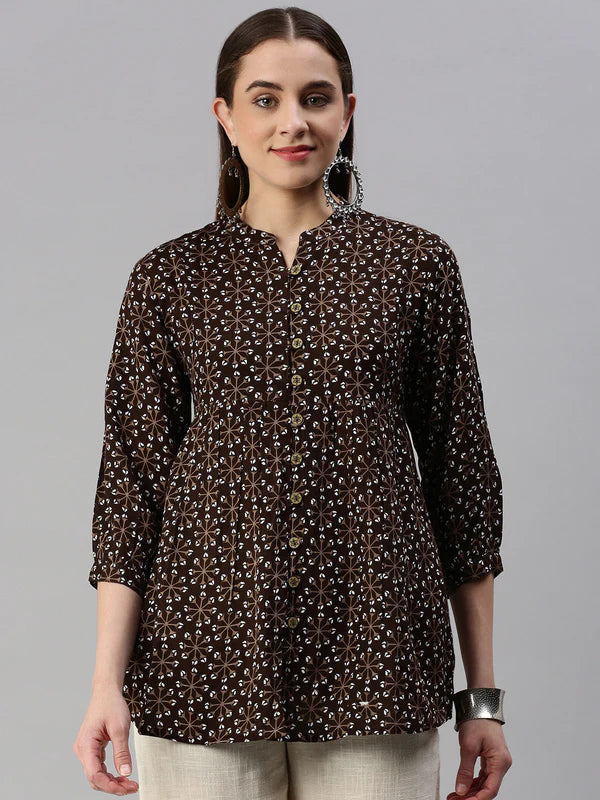 RAYON PRINTED PEPLUM TOP