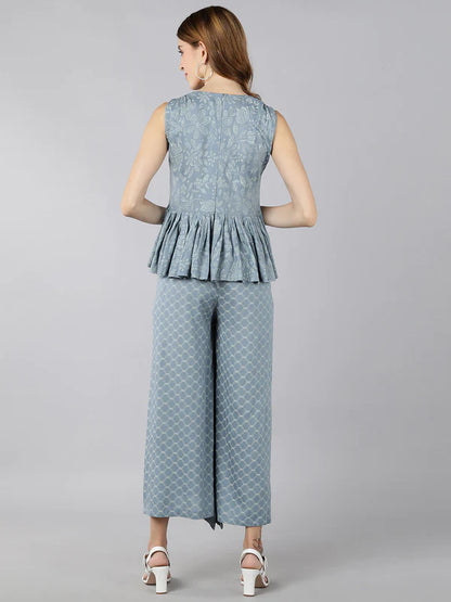 RAYON PRINTED FLARED JUMPSUIT (GREY)