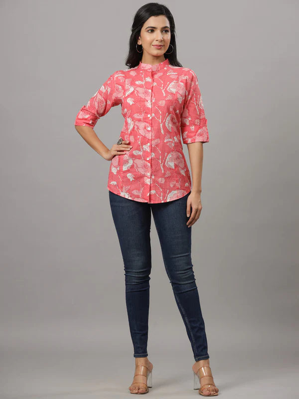 PEACH FLORAL PRINTED CAUSAL SHIRT