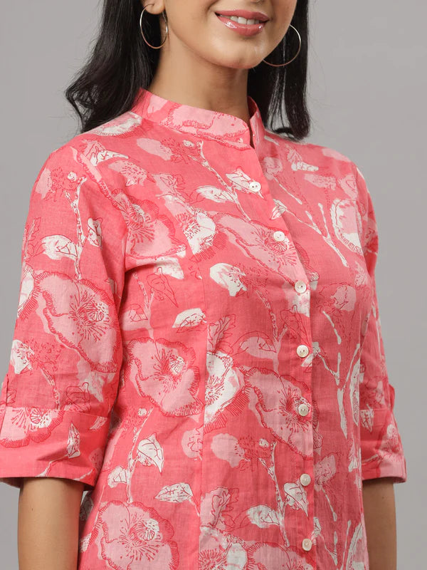 PEACH FLORAL PRINTED CAUSAL SHIRT