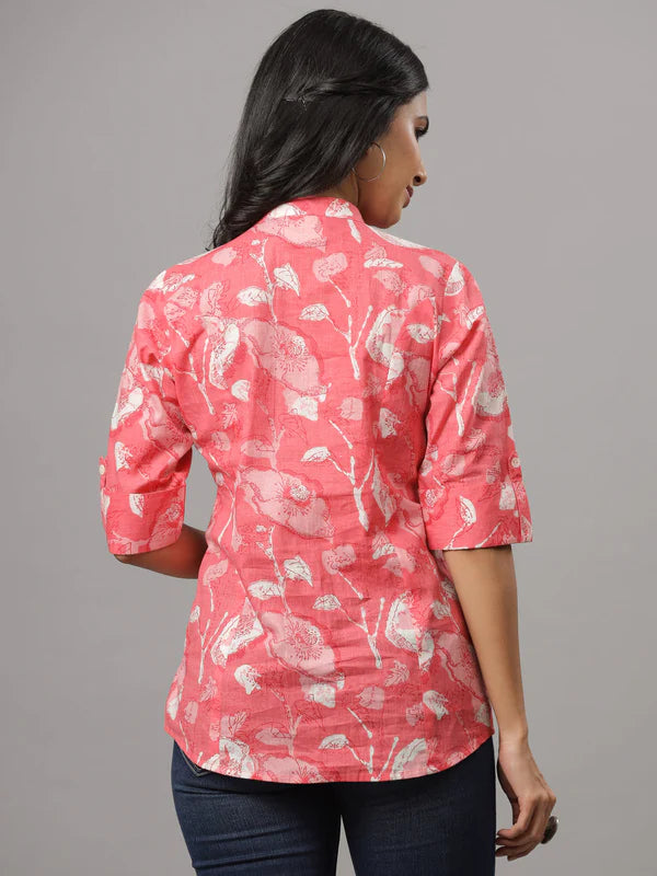 PEACH FLORAL PRINTED CAUSAL SHIRT