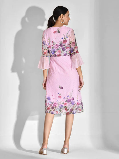 A-LINE FLORAL PRINT CHIFFON DRESS