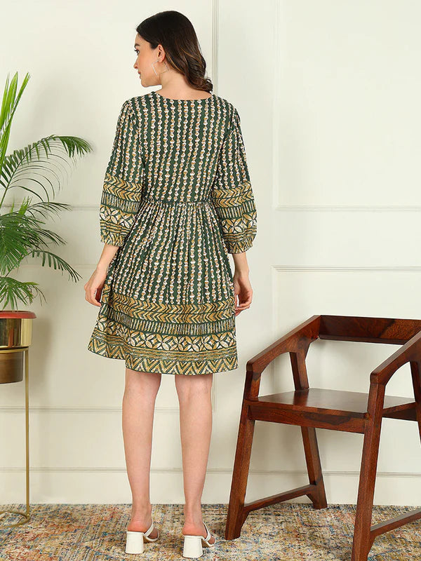 FLARED PRINTED VISCOSE RAYON DRESS