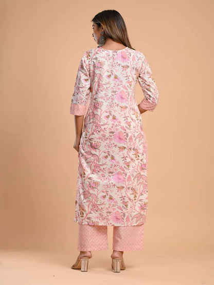 PURE COTTON ROUND NECK 3/4 SLEEVE FLORAL PRINT KURTA SET