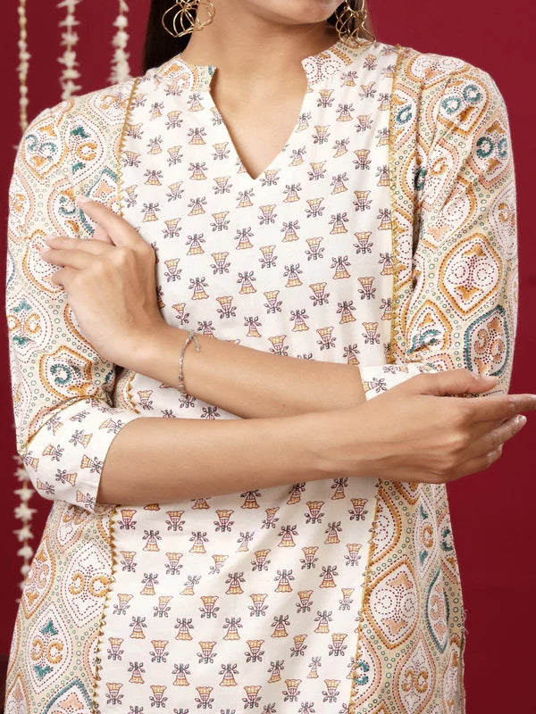 VISCOSE RAYON MANDARIN COLLAR 3/4 SLEEVE PRINTED KURTA SET