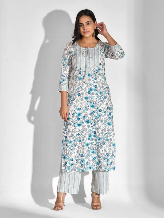 VISCOSE RAYON FLORAL TIE-UP KURTA SET