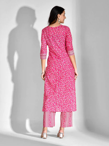 PURE COTTON FLORAL ROUND NECK KURTA SET