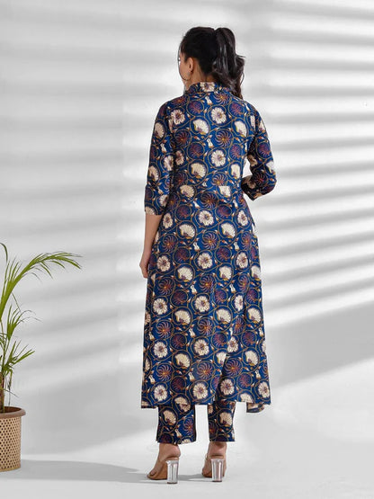 VISCOSE RAYON FLORAL COLLARED NECK KURTA SET