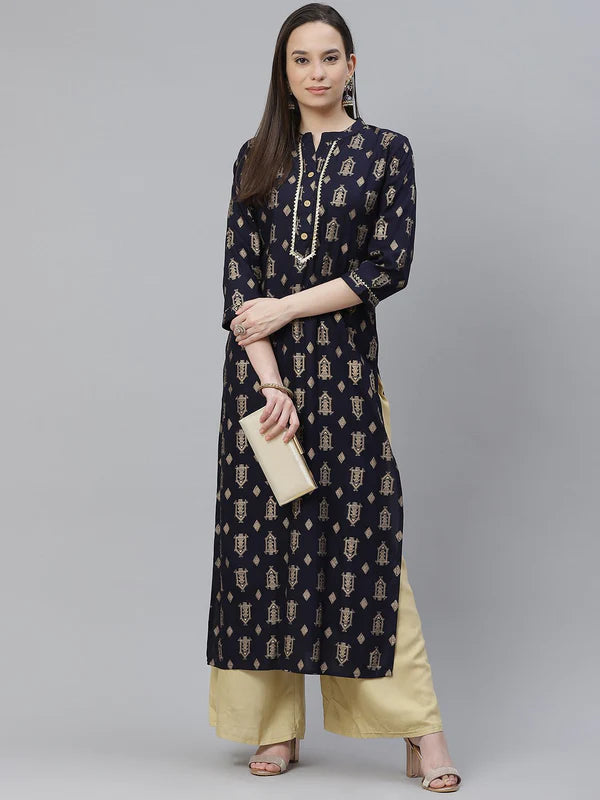 A-LINE PRINTED VISCOSE RAYON KURTA