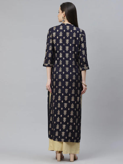 A-LINE PRINTED VISCOSE RAYON KURTA