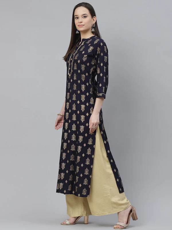 A-LINE PRINTED VISCOSE RAYON KURTA