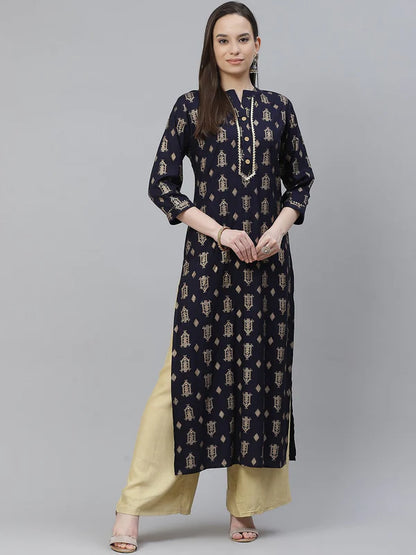 A-LINE PRINTED VISCOSE RAYON KURTA