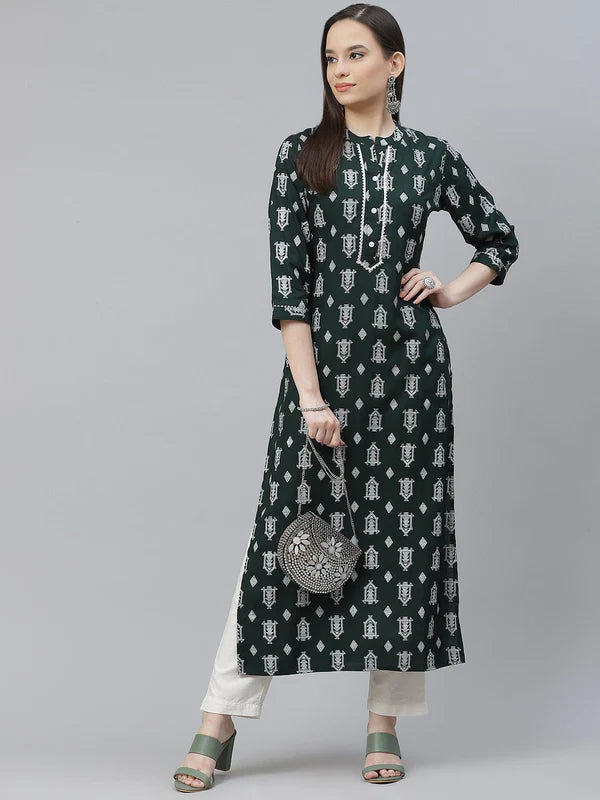 A-LINE PRINTED VISCOSE RAYON KURTA