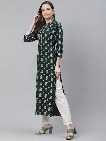 A-LINE PRINTED VISCOSE RAYON KURTA