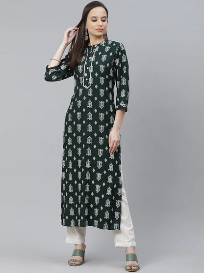 A-LINE PRINTED VISCOSE RAYON KURTA