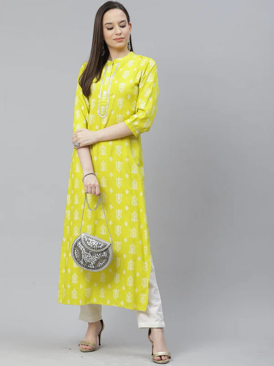 A-LINE PRINTED VISCOSE RAYON KURTA