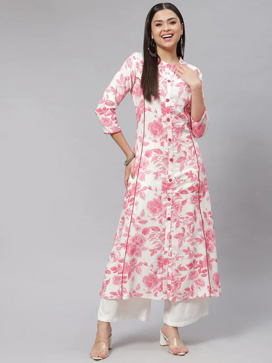 A-LINE FLORAL PRINT VISCOSE RAYON KURTA