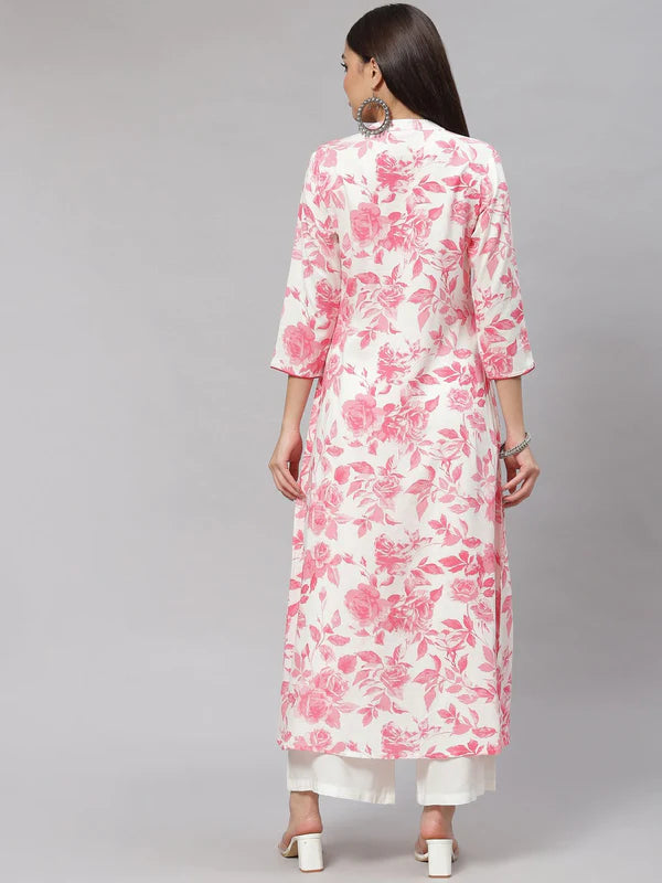 A-LINE FLORAL PRINT VISCOSE RAYON KURTA