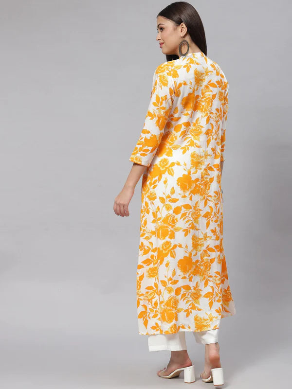 A-LINE FLORAL PRINT VISCOSE RAYON KURTA