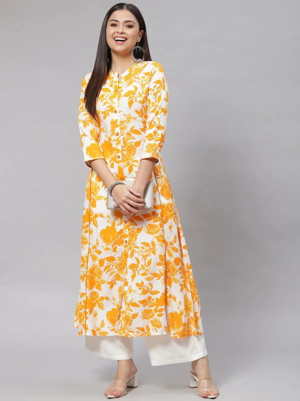 A-LINE FLORAL PRINT VISCOSE RAYON KURTA