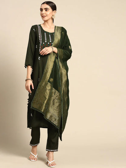 EMBROIDERED LONG STRAIGHT RAYON KURTA SET