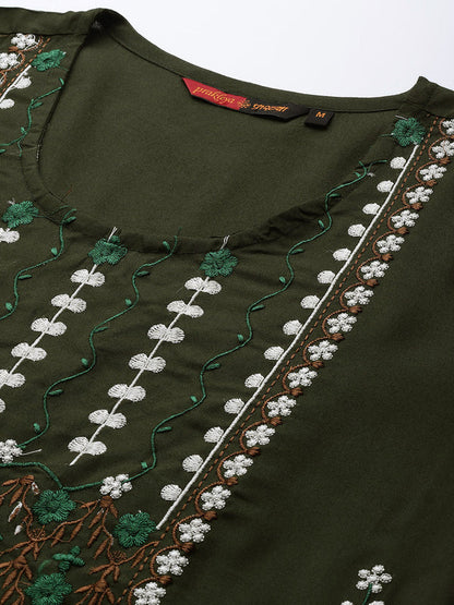 EMBROIDERED LONG STRAIGHT RAYON KURTA SET