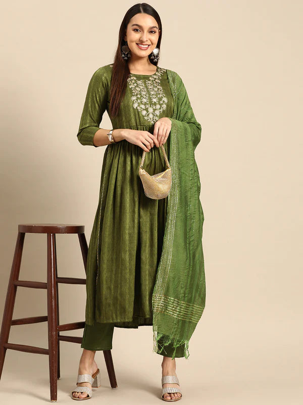 EMBROIDERED LONG STRAIGHT MUSLINE KURTA SET