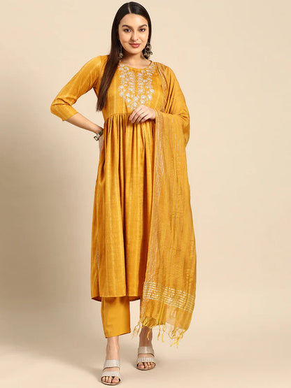 EMBROIDERED LONG STRAIGHT MUSLINE KURTA SET