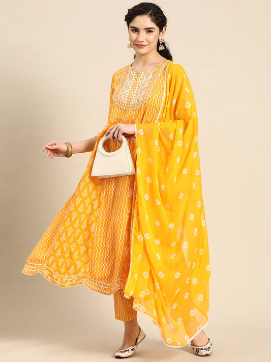 EMBROIDERED LONG A-LINE COTTON KURTA SET