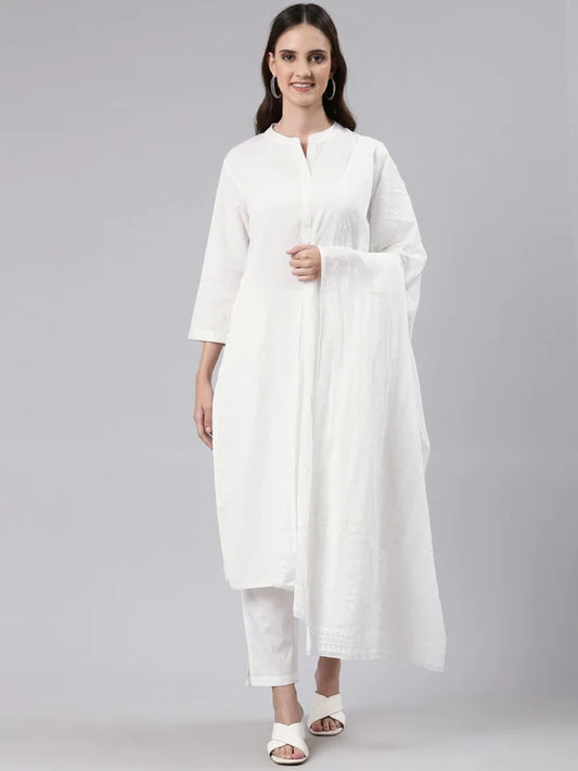 WHITE COLOR KURTA WITH BOTTOM & DUPATTA