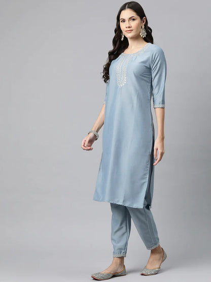 SILK EMBROIDERED STRAIGHT KURTA PANT AND DUPATTA