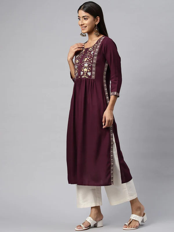 NAIRA STYLE RAYON FABRIC MAROON COLOR KURTI