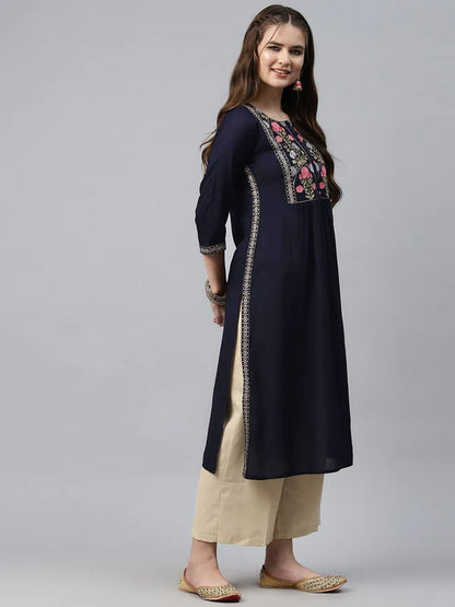 NAIRA STYLE RAYON FABRIC NAVY BLUE COLOR KURTI