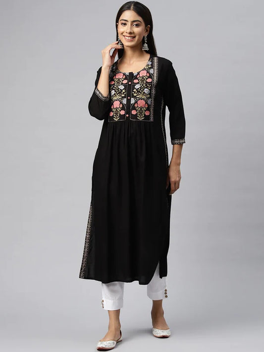 NAIRA STYLE RAYON FABRIC BLACK COLOR KURTI