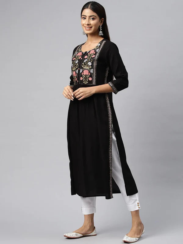 NAIRA STYLE RAYON FABRIC BLACK COLOR KURTI