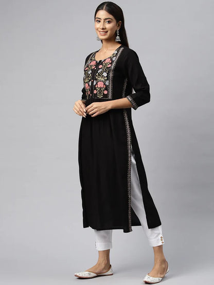 NAIRA STYLE RAYON FABRIC BLACK COLOR KURTI