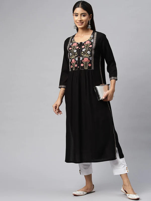 NAIRA STYLE RAYON FABRIC BLACK COLOR KURTI