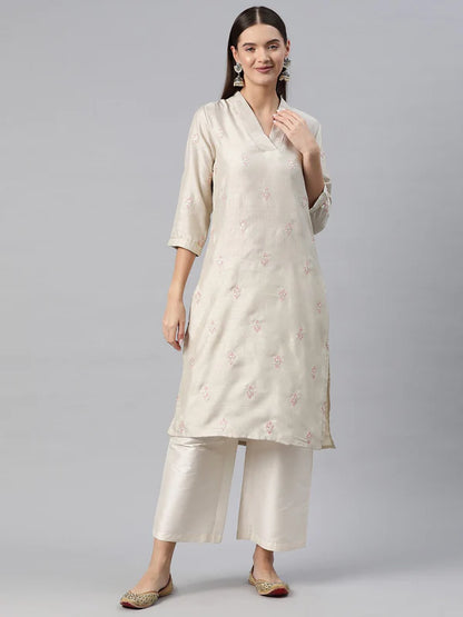 STRAIGHT STYLE SILK FABRIC GREY COLOR KURTI