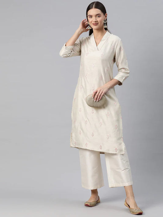 STRAIGHT STYLE SILK FABRIC GREY COLOR KURTI