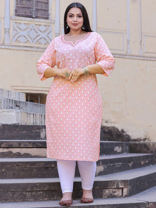 STRAIGHT STYLE COTTON FABRIC PEACH COLOR KURTA