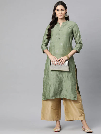 SILK SEQUINNED STRAIGHT KURTA