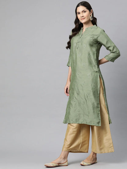 SILK SEQUINNED STRAIGHT KURTA