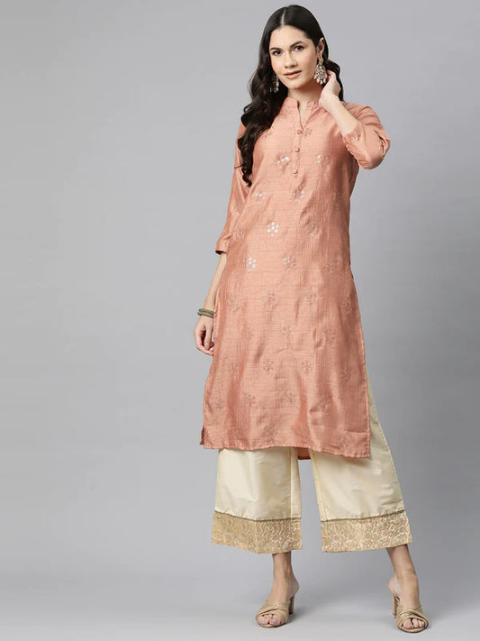 SILK SEQUINNED STRAIGHT KURTA