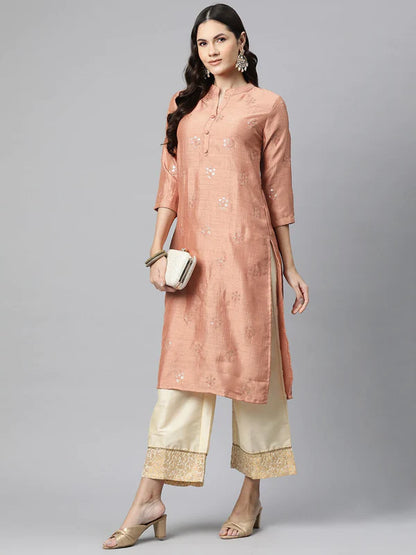 SILK SEQUINNED STRAIGHT KURTA