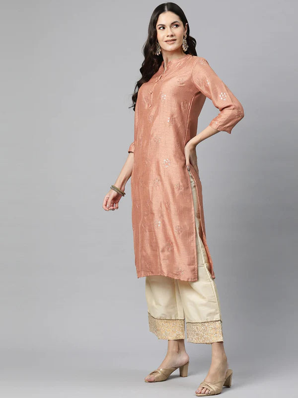 SILK SEQUINNED STRAIGHT KURTA