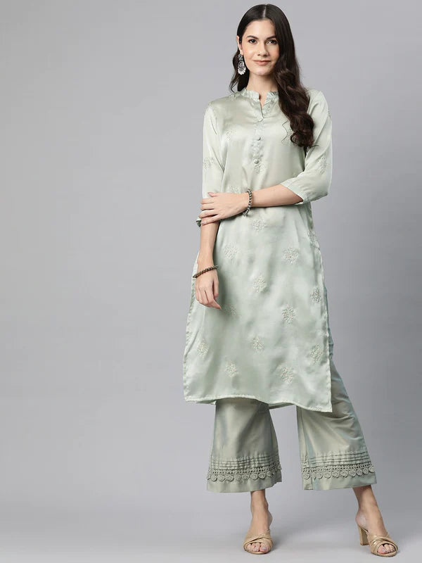 SILK EMBROIDERED STRAIGHT KURTA