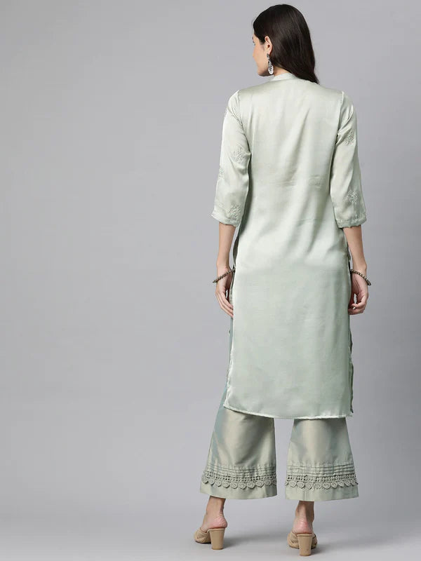 SILK EMBROIDERED STRAIGHT KURTA