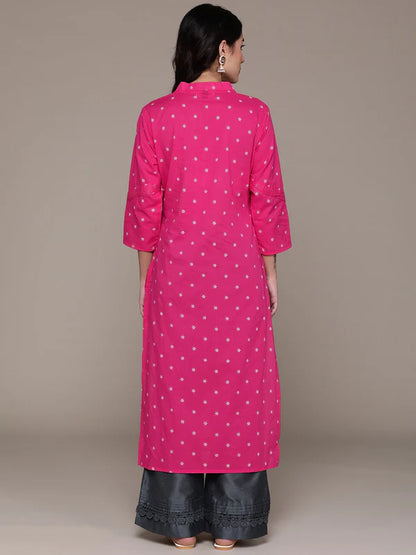 Straight Style Cotton Fabric Pink Color Kurta